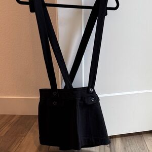 Black Cotton Suspender Skirt with Button Details